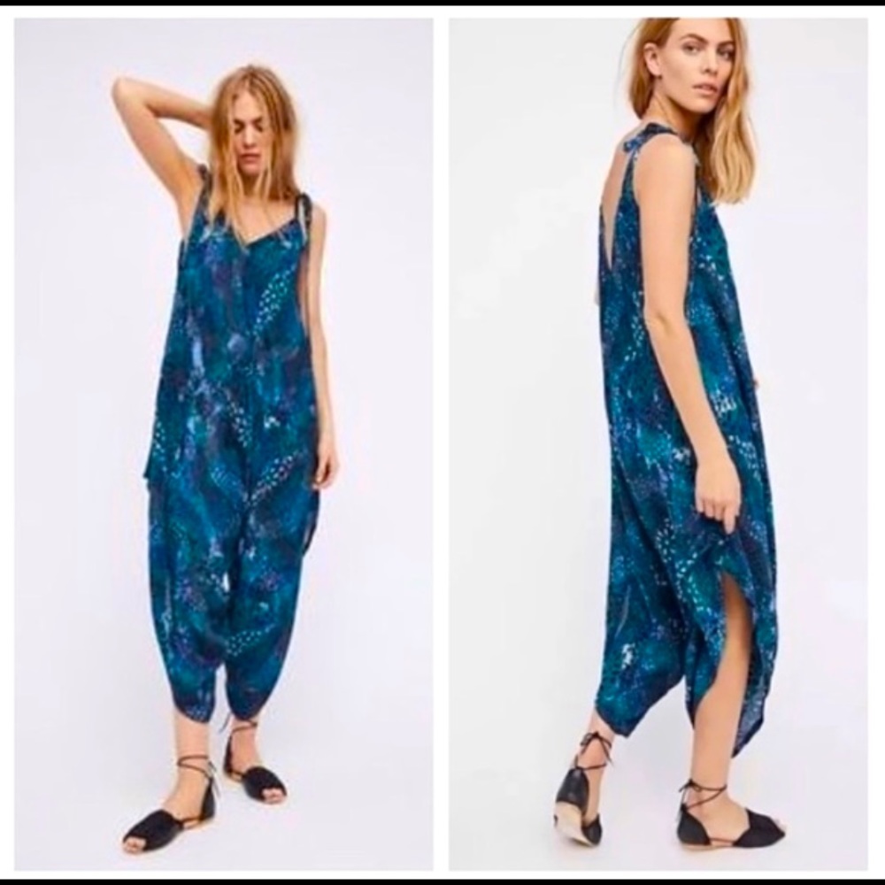 Free People El Porto Harem Romper Blue